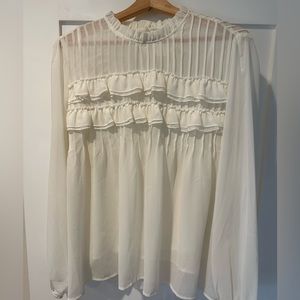 Velvet by Graham & Spencer - white sheer ruffle blouse with button in cami